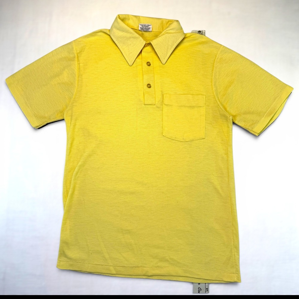 VTG Action Polo Shirt Yellow Mens Medium Short Sleeve‎ Pocket Knit 70s Style USA